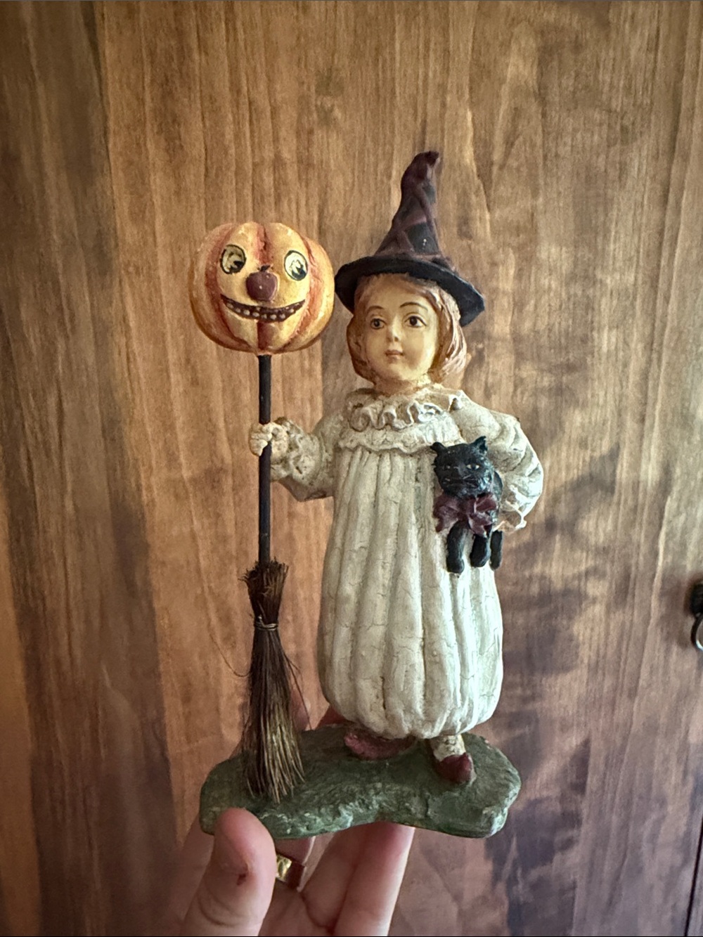 Bethany Lowe Halloween Child as Witch Black Cat Jack O' Lantern Broom Retired